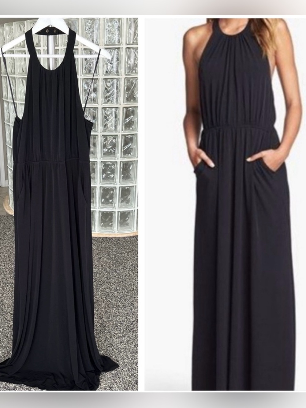 Jessica Simpson Black Halter Maxi Dress with Pockets XS